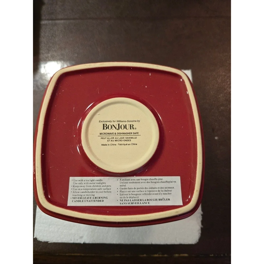 Williams Sonoma Red Stoneware Fondue Set Pot‎ 6 Forks Tealight 1388842 2009